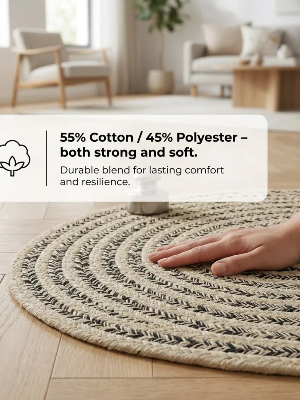 Raleigh Solid Beige And Black Braided 55% Cotton/45% Polyester Area Rug 20